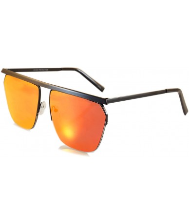Rimless Unisex Fearless Bold Flat Top Brow-Bar Mirrored Sunglasses A054 - Black/ Red Revo - C418852Z2KL $12.76