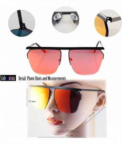 Rimless Unisex Fearless Bold Flat Top Brow-Bar Mirrored Sunglasses A054 - Black/ Red Revo - C418852Z2KL $12.76
