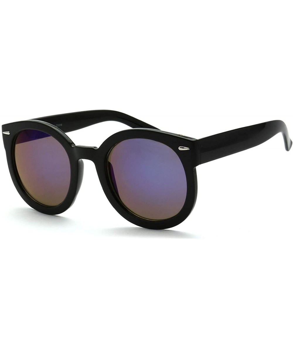 Oversized Urban Fashion 70s Thick Frame Reflective Lens Round Sunglasses - CC18YXZWY3H $7.79