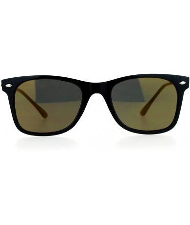 Wayfarer Retro Minimal Plastic Mirror Flat Lens Horned Sunglasses - Black Gold - C112G7GVOZ7 $10.95