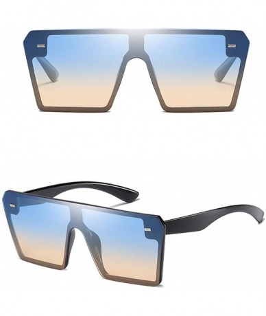 Shield Unisex Flat Top Shield Sunglasses Square Mirror Rimless Glasses Unique Oversize Vintage Style for Women Men - C - CC19...