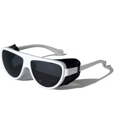 Aviator Classic Aviator Sunglasses w/Faux Leather Side Shield Wind Guards - White & Black Leather - CV197XQR34Z $22.88