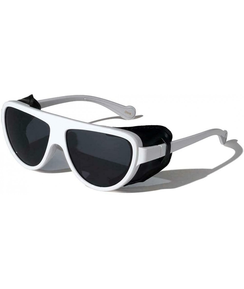 Aviator Classic Aviator Sunglasses w/Faux Leather Side Shield Wind Guards - White & Black Leather - CV197XQR34Z $8.76