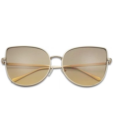 Rimless XL Oversized Oceanic Two Tone Gradient Mirror Flat Lens Gold Metal Frame Cat Eye Sunglasses - Gold - CP12MCRMJWH $15.28