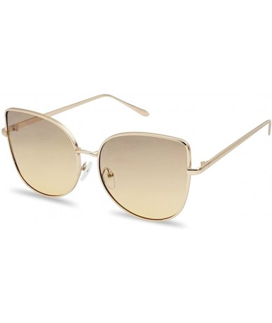 Rimless XL Oversized Oceanic Two Tone Gradient Mirror Flat Lens Gold Metal Frame Cat Eye Sunglasses - Gold - CP12MCRMJWH $15.28