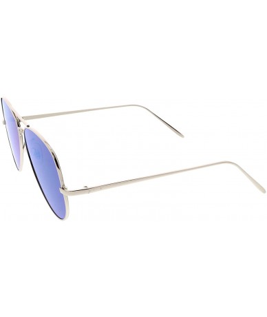 Aviator Classic Metal Double Nose Bridge Color Mirror Flat Lens Aviator Sunglasses 59mm - Silver / Light Blue Mirrror - C5184...