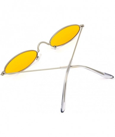 Square Fashion Small Oval Metal Frame Sunglasses for Men and Women UV 400 Protection - Silver Frame Yellow Lens - C518RH7T5I2...