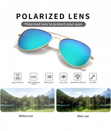 Aviator Aviator Sunglasses for Mens Womens Mirrored Sun Glasses Shades with Uv400 - Gold Green + Gold Blue + Silver - CG193XY...