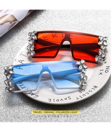 Oversized Rhinestones Sunglasses for Women Trendy Oversized Diamond One Piece Frame Eyewear UV Protection - C8190HCQHZ3 $8.39