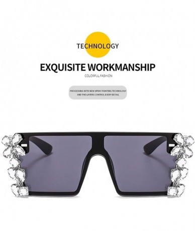 Oversized Rhinestones Sunglasses for Women Trendy Oversized Diamond One Piece Frame Eyewear UV Protection - C8190HCQHZ3 $8.39