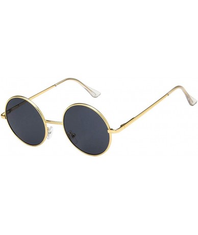 Round Unisex Sunglasses Retro Silver Grey Yellow Drive Holiday Round Non-Polarized UV400 - Gold Grey - CG18RI7XC6G $7.21