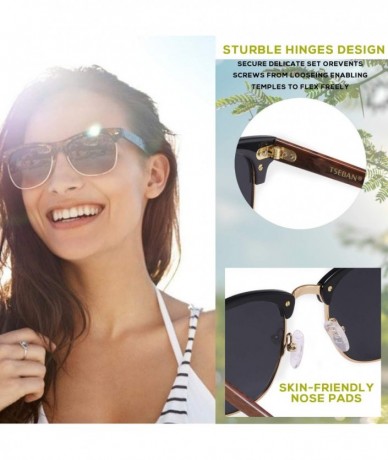 Rimless Vintage Polarized Sunglasses Protection - Black Frame Wood Arms/Grey Lens - CO18AZL9XEC $22.80