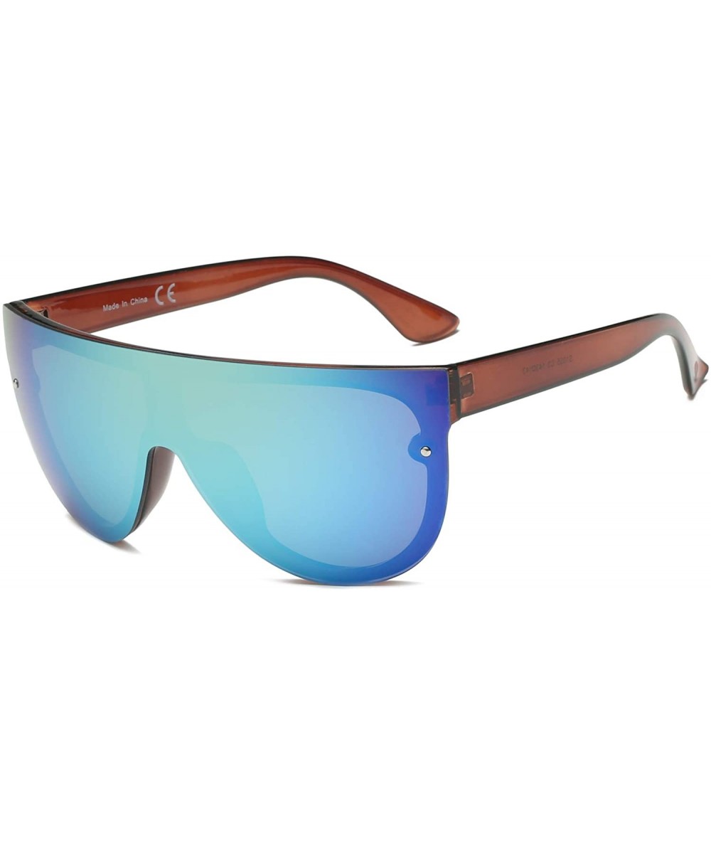 Oversized Women Retro Large Oversized Mirrored Aviator Fashion UV Protection Sunglasses - Blue - C318WU8I857 $24.44