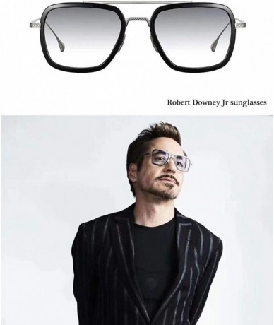 Aviator Polarized Retro Square Sunglasses Metal Frame for Men Women Sunglasses Downey Iron Man Tony Stark - CF18X52ZSKM $14.39