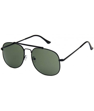 Oval Unisex Eyewear Metal Frame with Case UV400 Protection Couple Sunglasses - Black Frame/Green Lens - CX18WQIG4RZ $46.40