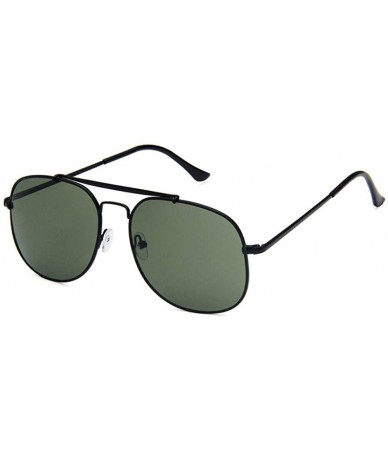 Oval Unisex Eyewear Metal Frame with Case UV400 Protection Couple Sunglasses - Black Frame/Green Lens - CX18WQIG4RZ $15.82