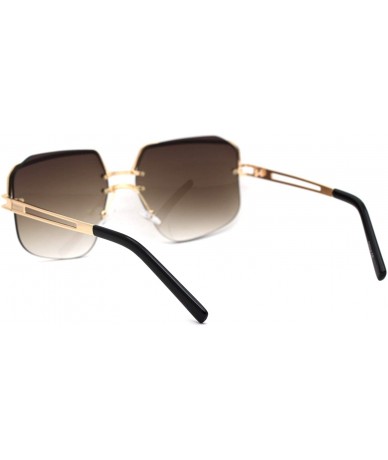 Rimless Womens Luxury Mobster Half Rim Exposed Lens Sunglasses - Gold Gradient Brown - CA18WAZER0A $15.53