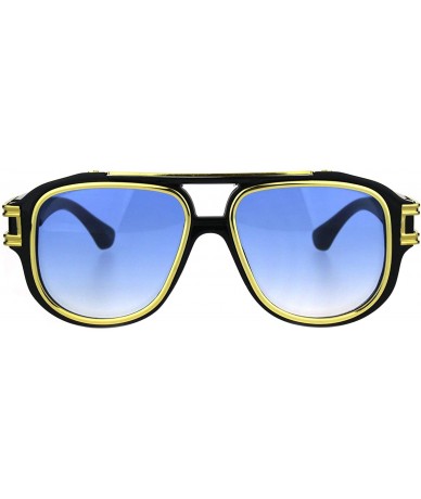 Square Mens Fashion Sunglasses Gold Metal Lined Square Frame UV 400 - Black (Blue) - CG18IYQ8QHY $9.40