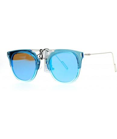 Wayfarer Womens Designer Fashion Sunglasses Flat Top Bar Flat Mirror Lens Frame - Blue Silver - C81882X0R0E $9.47