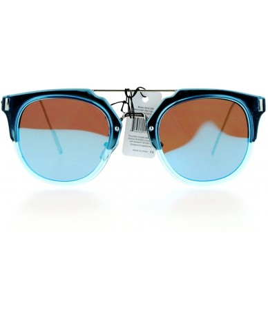 Wayfarer Womens Designer Fashion Sunglasses Flat Top Bar Flat Mirror Lens Frame - Blue Silver - C81882X0R0E $9.47