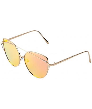 Round Mod Cat Eye Sunglasses Double Brow Flat Lens Color Mirrored - Gold/Red - C012NZ79PPR $10.23