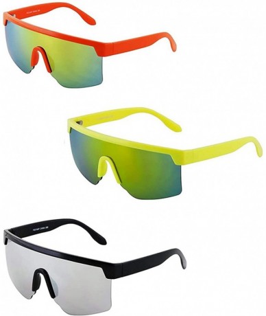 Goggle Oversized Semi Rimless Neon Rainbow Mirrored Lens UV Protection Shield Lens Retro Flat Top Sunglasses - C4197KCZXOC $4...