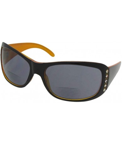 Oval Womens Bifocal Sunglasses With Rhinestones B21 - Dark Brown/Orange Frame Gray Lens - CN18KOD964Q $12.80