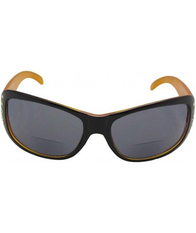 Oval Womens Bifocal Sunglasses With Rhinestones B21 - Dark Brown/Orange Frame Gray Lens - CN18KOD964Q $12.80