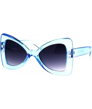 Butterfly Butterfly Ribbon Bow Pearl Frame Sunglasses Womens Oversized Shades - Blue (Smoke) - CO18KDG672Q $7.85