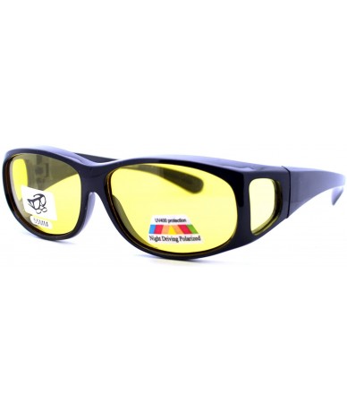 Oval Fit Over Small Glasses Foggy Gloomy Weather Yellow Lens Sunglasses - Black - CP18882KMX6 $8.91