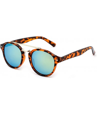 Round Modern Celeb Design Round Vintage Look Fashion Mirrored Sunglasses - Tortoise/Green - CH17YEXNE89 $20.21