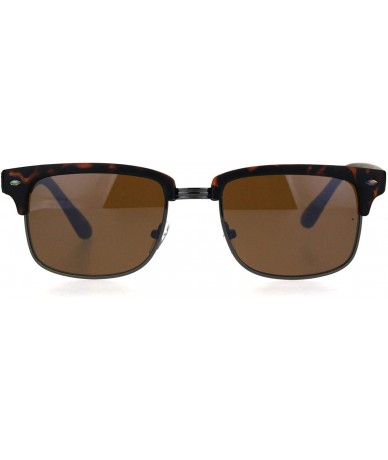 Rectangular Mens Classic Rectangular Narrow Half Horn Rim Mod Hipster Sunglasses - Matte Tortoise Gunmetal Brown - CW18HK22NO...