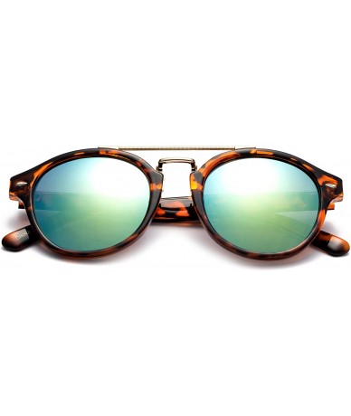 Round Modern Celeb Design Round Vintage Look Fashion Mirrored Sunglasses - Tortoise/Green - CH17YEXNE89 $11.05
