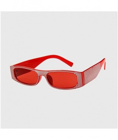 Square Full Diamond Square Sunglasses for Women Small Frame UV400 - C4 Red Red - CS198G3SOL3 $11.14