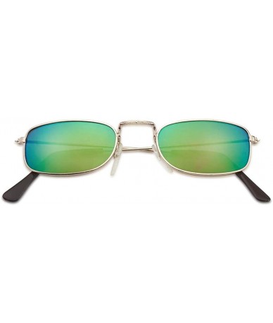 Oval Small 90's Vintage Rectangular Thin Metal Frame Reflective Mirrored Slender Sunglasses - Unisex - C718IZI30SQ $11.49