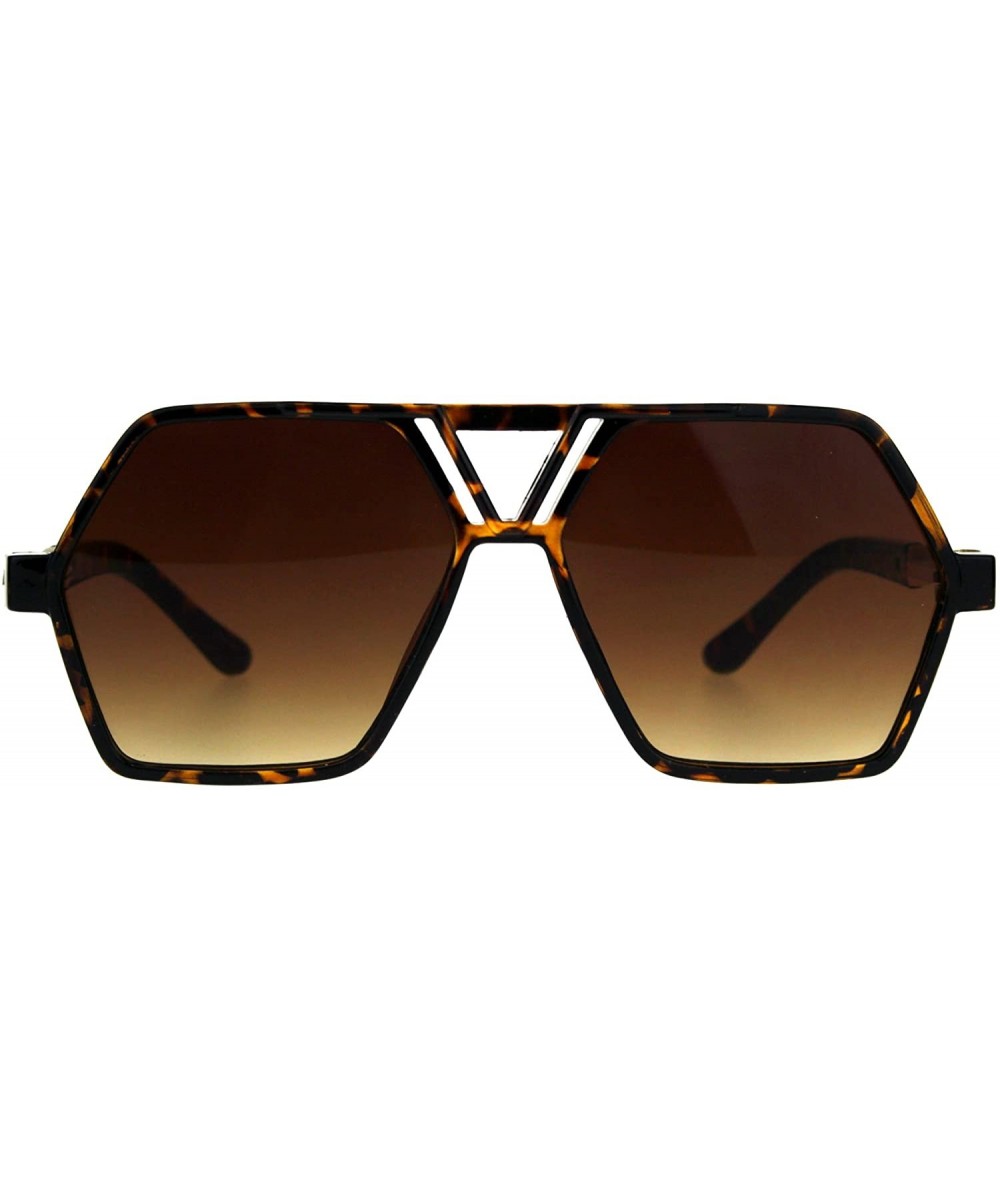Oversized Hexagon Shape Sunglasses Unisex Oversized Flat Top Fashion Shades - Tortoise (Brown) - CB180YDXH9U $11.85