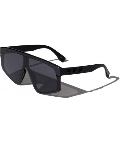 Shield Detroit Spike Studded Shield Lens Sunglasses - Black - CR1972S9WW3 $14.76