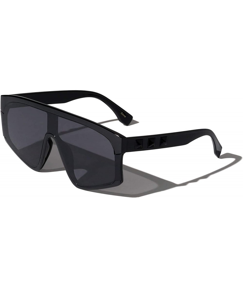 Shield Detroit Spike Studded Shield Lens Sunglasses - Black - CR1972S9WW3 $14.76