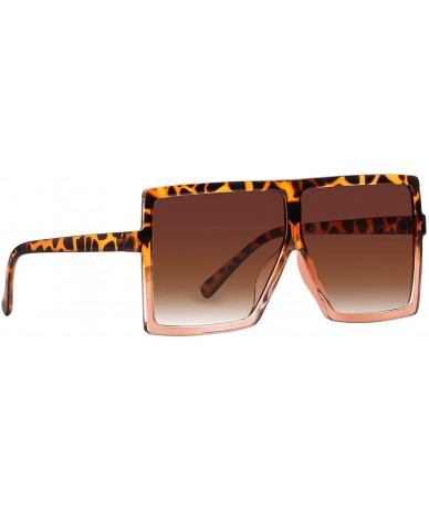 Round Square Oversized Sunglasses for Women Men Flat Top Fashion Shades - Leopard Tea Frame- Gradient Tea - C6198DRUG7Z $8.15