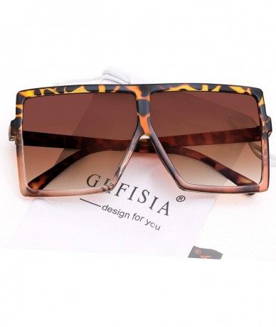 Round Square Oversized Sunglasses for Women Men Flat Top Fashion Shades - Leopard Tea Frame- Gradient Tea - C6198DRUG7Z $8.15