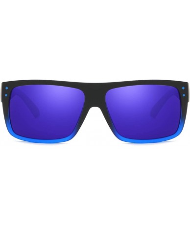 Square Unisex Polarized Sunglasses UV Protection Retro Rectangular Sun Glasses For Men & Women D912 - Black&blue/Blue - C7194...