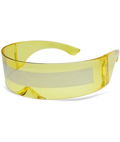 Wrap Futuristic Full Shield Mono Lens Wrap Around Cyclops Cosplay Sunglasses - Yellow Silver - CI18EE55T9T $9.56