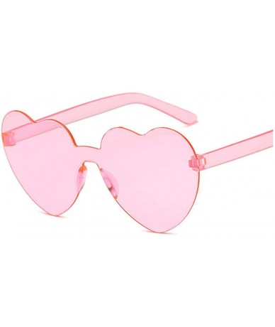 Semi-rimless One Piece Love Heart Lens Sunglasses Women Transparent Plastic Glasses Style Sun Clear Candy Color - Pink - CN19...
