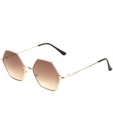 Butterfly Geometric Hexagon Thin Metal Frame Sunglasses - Brown - CK197S5WKU3 $12.41