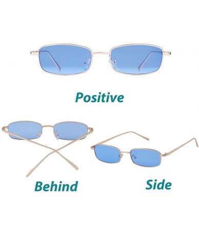 Square Retro Small Square Sunglasses Metal Frame Clear Candy Colors Lens Glasses - Blue - CF18XL3R26R $10.27