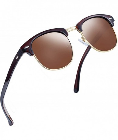 Goggle Semi Rimless Polarized Sunglasses Women Men Retro Brand Sun Glasses - Brown - CC12D0W34EZ $26.05