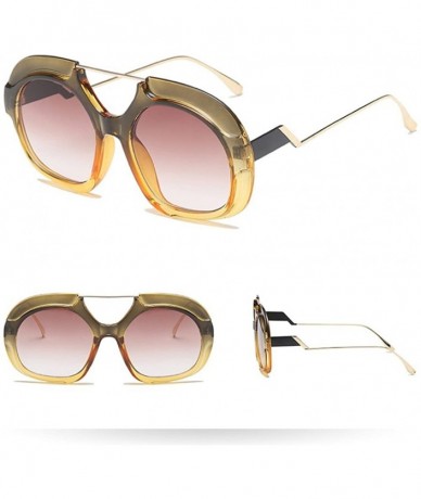 Oversized UV Protection Eyewear Round Vintage Eyeglasses Shades Oversized Designer Sunglasses for Women - E - CX18U8Y9R9L $18.25