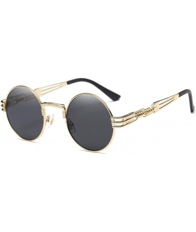 Oversized John Lennon Round Sunglasses Steampunk Metal Frame - Black Lens/Gold Frame - CV12FPRWSFT $27.22