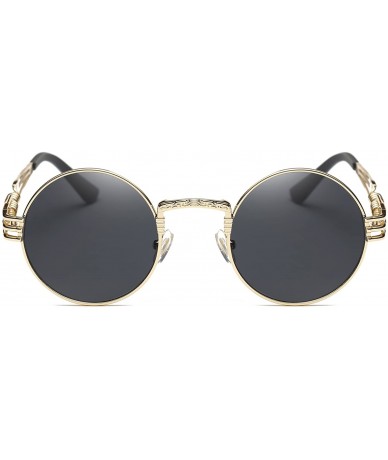 Oversized John Lennon Round Sunglasses Steampunk Metal Frame - Black Lens/Gold Frame - CV12FPRWSFT $16.33
