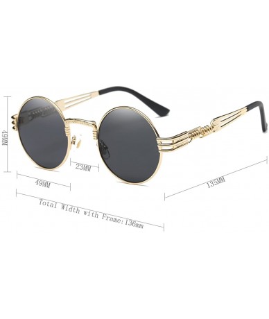 Oversized John Lennon Round Sunglasses Steampunk Metal Frame - Black Lens/Gold Frame - CV12FPRWSFT $16.33